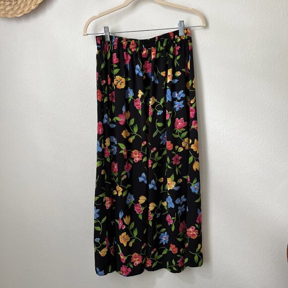 Vtg FT Studio black colorful floral midi a line skirt 90s y2k office 26" waist - Picture 6 of 6